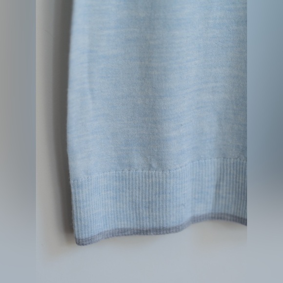 100% Merino Wool Light Blue Mock Neck Short Sleeve Sweater - Picture 4 of 8